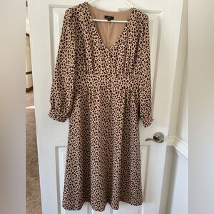 J. Crew cheetah leopard animal print modest Tan and Black Long Sleeve Dress